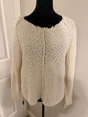 Pink Lily Cream Textured Popcorn Knit Scoop Sweater